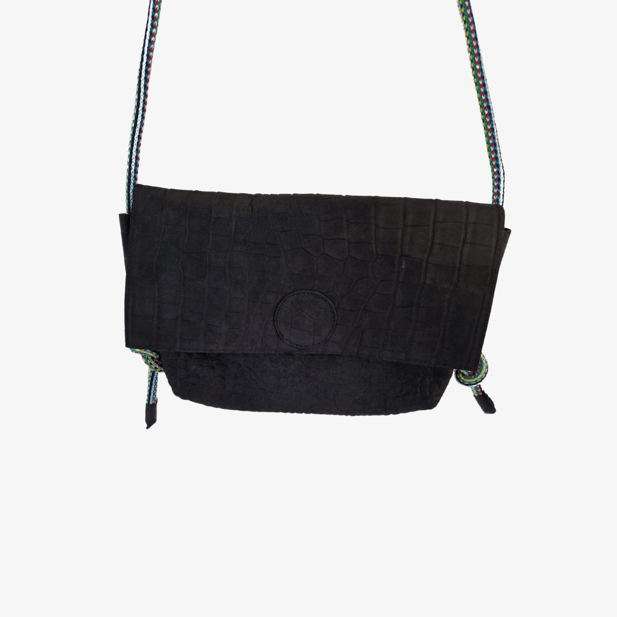 Umhängetasche Leder VIANA | Kroko Schwarz